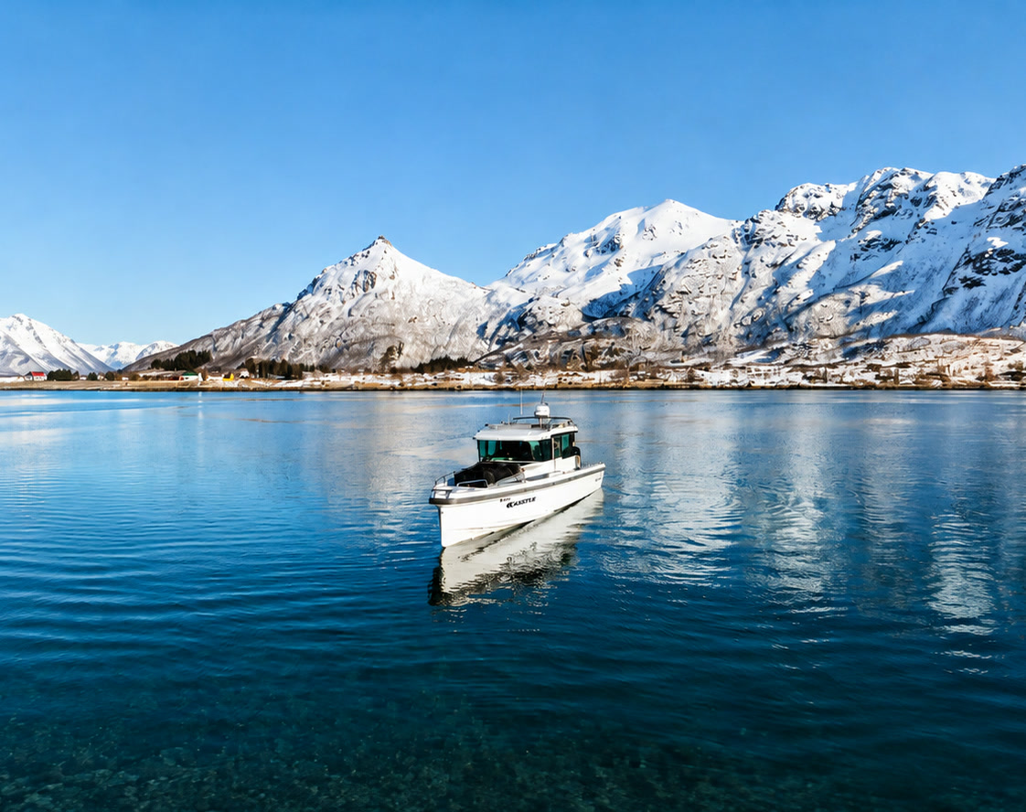El Axopar 37 navegando entre los fiordos de Lofoten