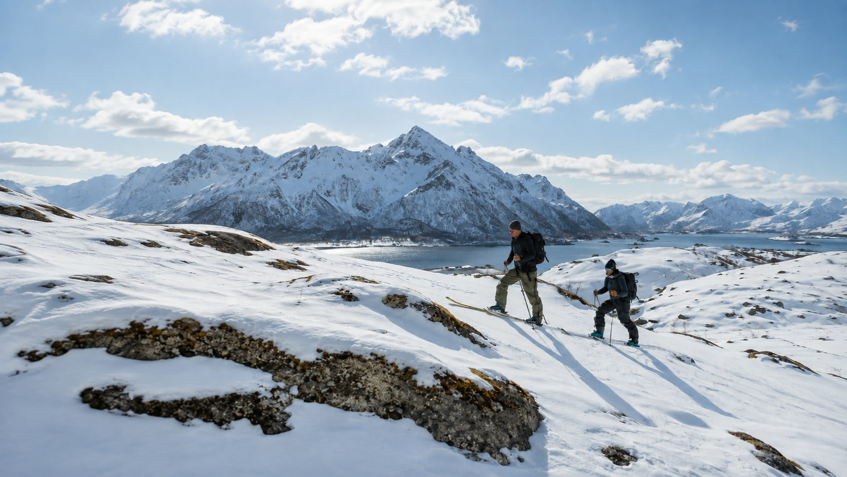 Esquí de travesía sobre un fiordo de Lofoten